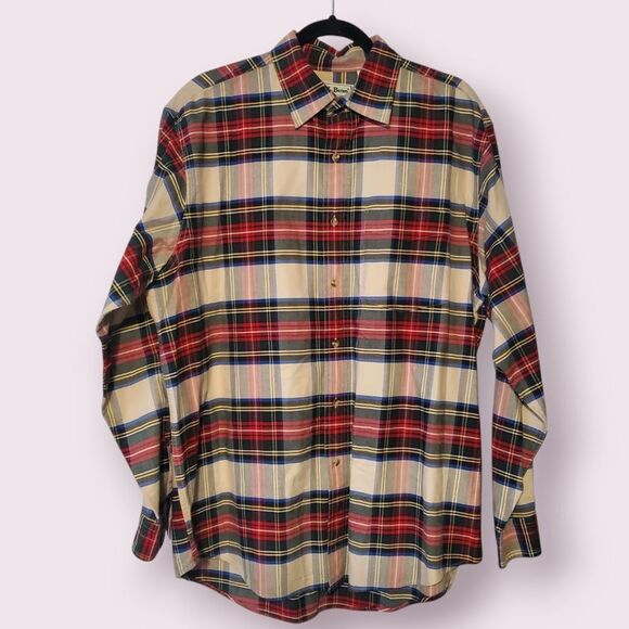LL Bean Traditional Fit Men's L Multicolored Plaid Flannel L/S Shirt | EUC - Picture 1 of 4